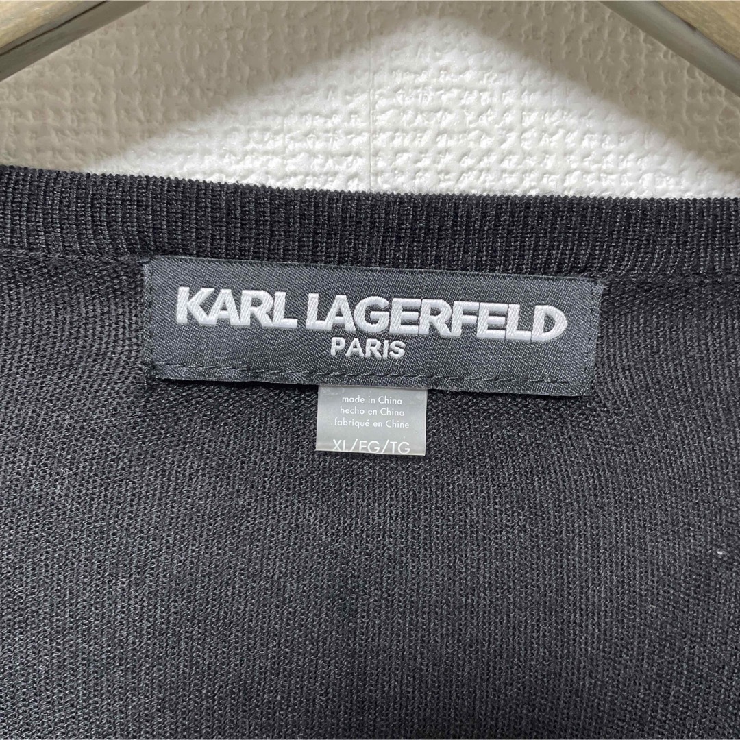 Karl Lagerfeld(カールラガーフェルド)のカールラガーフィールド 切替ニットカーディガン  ブラック XLサイズ レディースのトップス(カーディガン)の商品写真