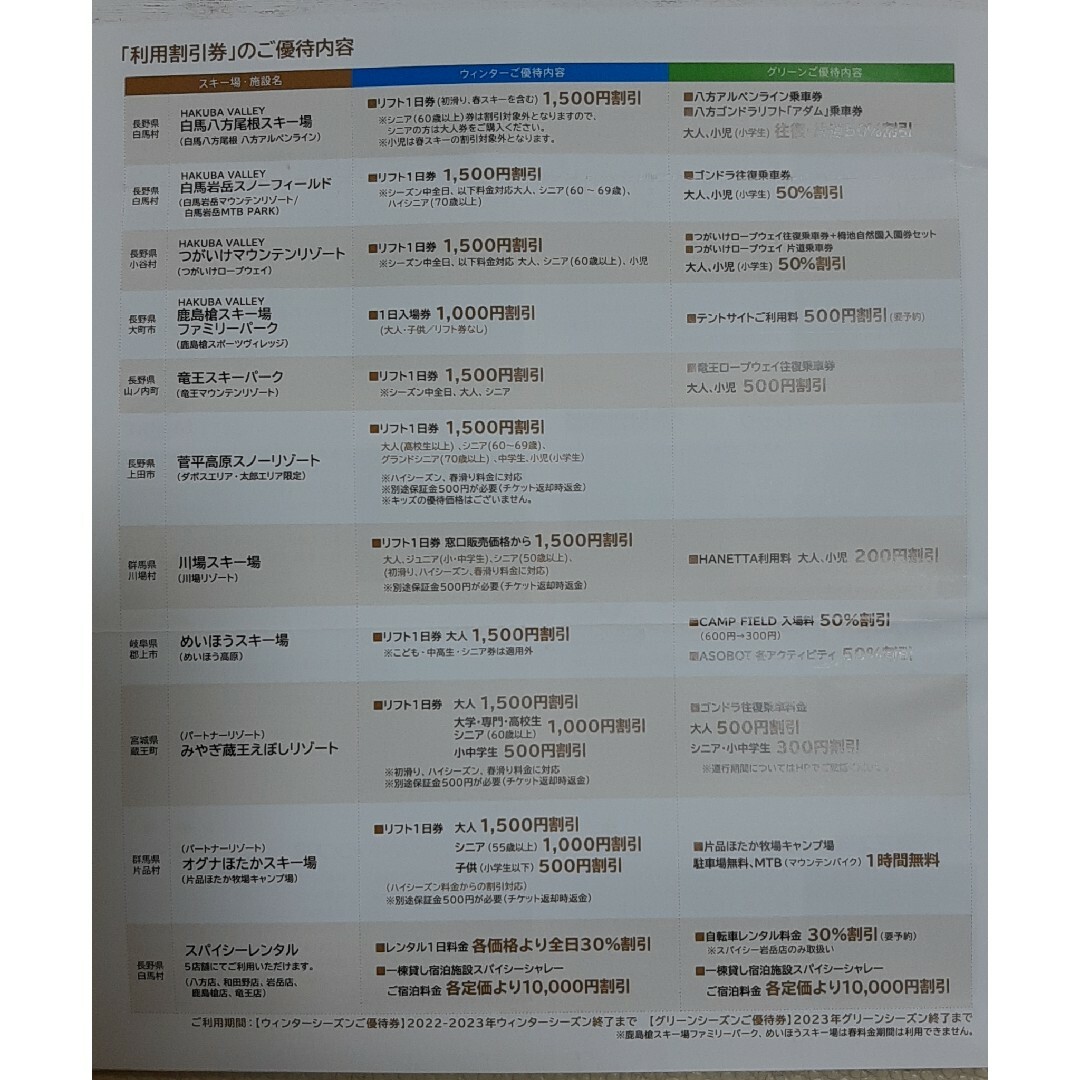 日本駐車場開発　株主優待　リフト等利用割引券 3枚 チケットの施設利用券(その他)の商品写真