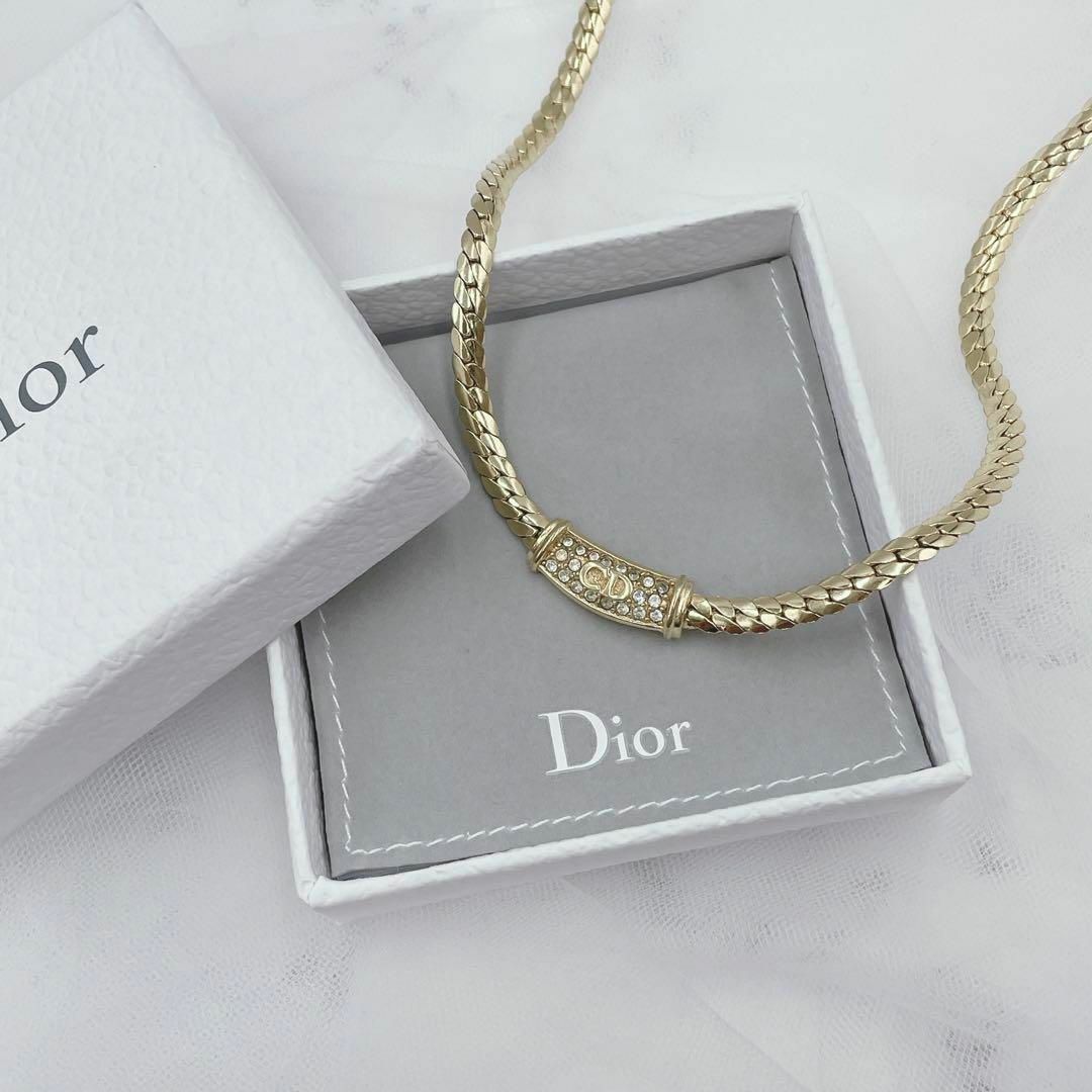 Dior ラインストーン ネックレス ゴールド 極太チェーン 刻印 ディオール-