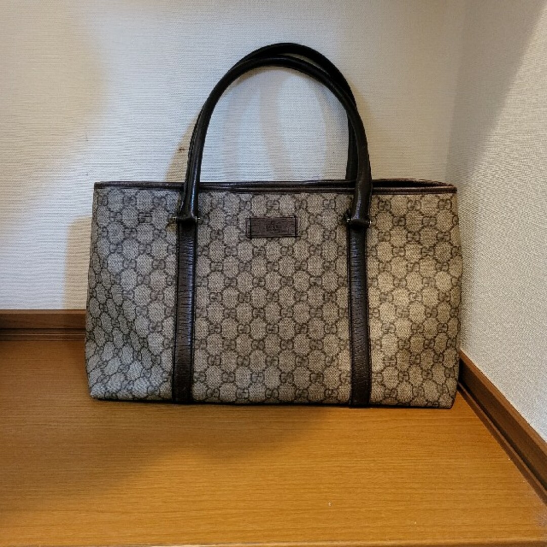 Gucci - GGスプリーム/114595/ロゴトートバッグ/レザーハンドルPVC/BRW