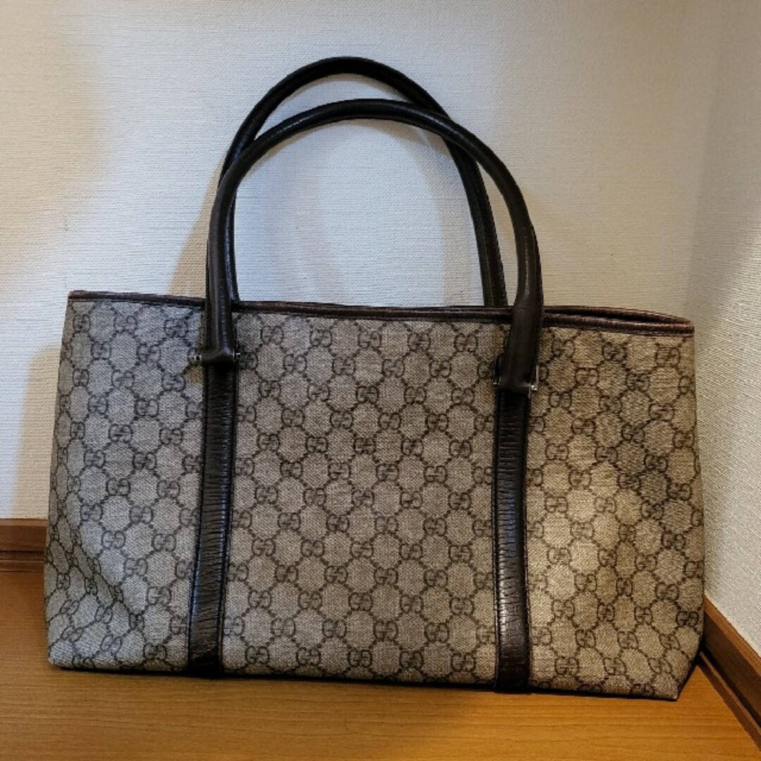 Gucci - GGスプリーム/114595/ロゴトートバッグ/レザーハンドルPVC/BRW