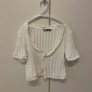 ザラ(ZARA)のZARA クロップドフリルトップス　ホワイト(Tシャツ(半袖/袖なし))