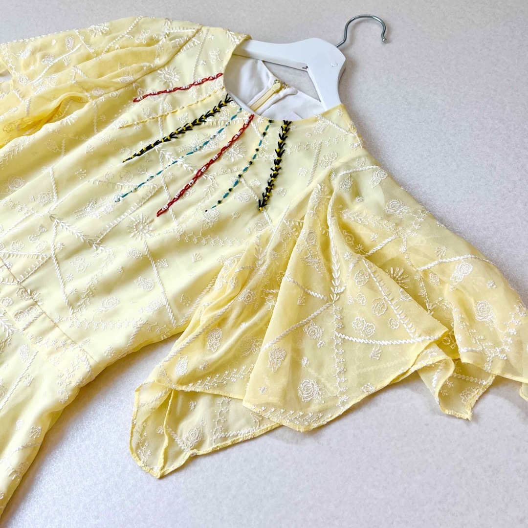 美品 DISAYA ディサヤ ドレス 刺繍 ワンピース フレア 黄色 イエロー 2