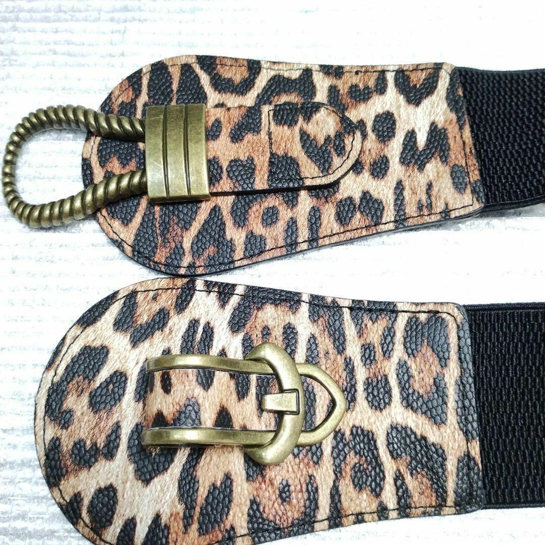 未使用 ヒョウ柄 幅広ゴムベルト ゴールドバックル 通販 ラウンド ピンバックル 幅広ゴムベルト フェイクレザー