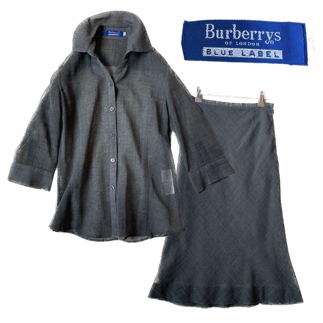 BURBERRY(バーバリー)の美品✨バーバリーズ✨涼感 透け感  シアーシャツスカートセットアップ レディースのフォーマル/ドレス(スーツ)の商品写真