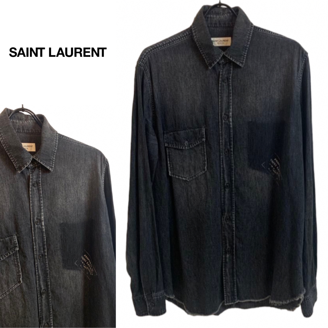 SAINT LAURENT 2017s ヴァカレロ期 プリント デニムシャツ M