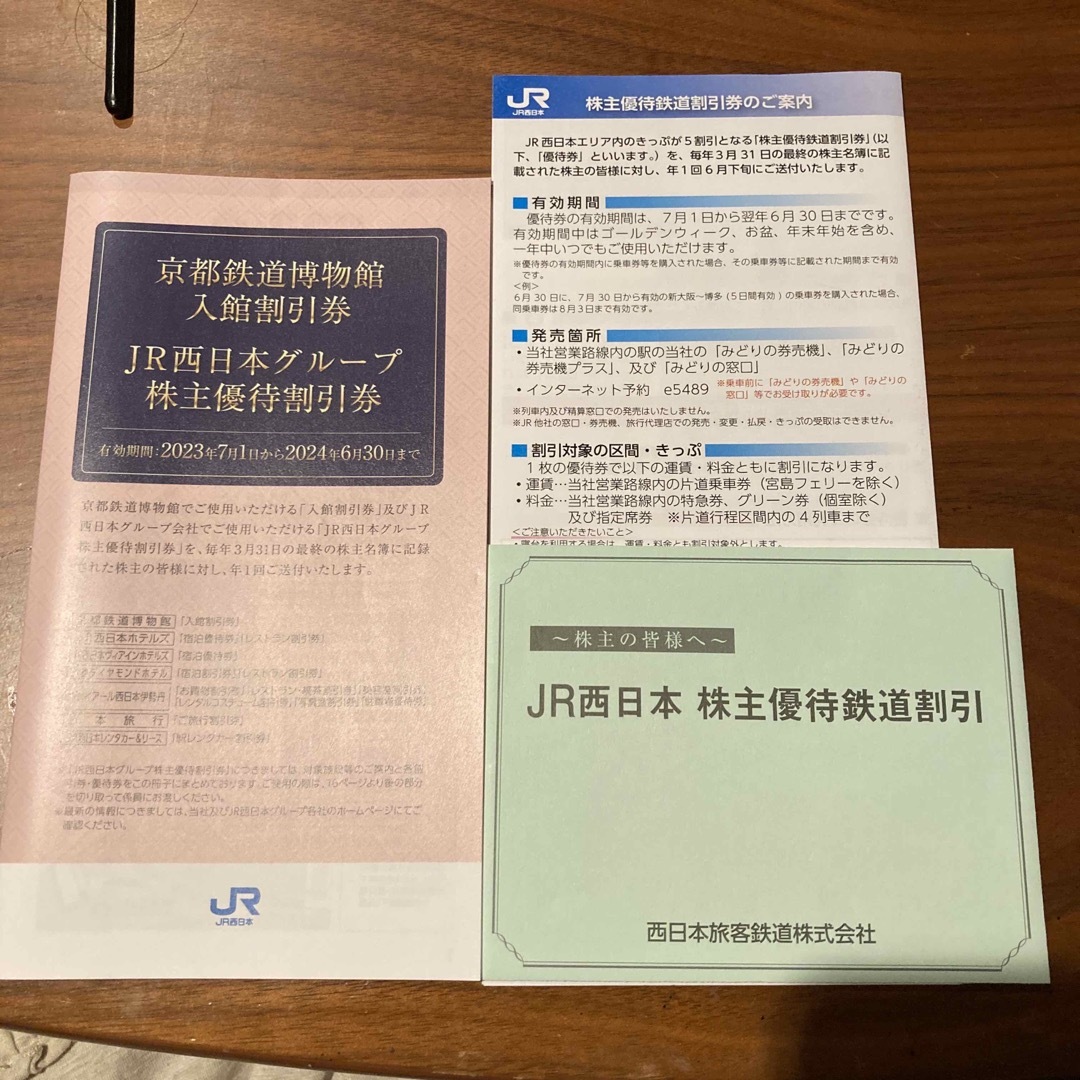 JR西日本グループ株主優待割引券1枚　京都鉄道博物館入館割引券1枚