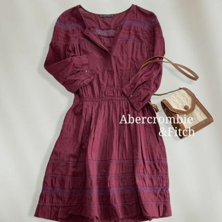 アバクロンビーアンドフィッチ(Abercrombie&Fitch)の【美品♡】　アバクロンビー＆フィッチ　レトロシフォンワンピース　切替レース　M(ひざ丈ワンピース)