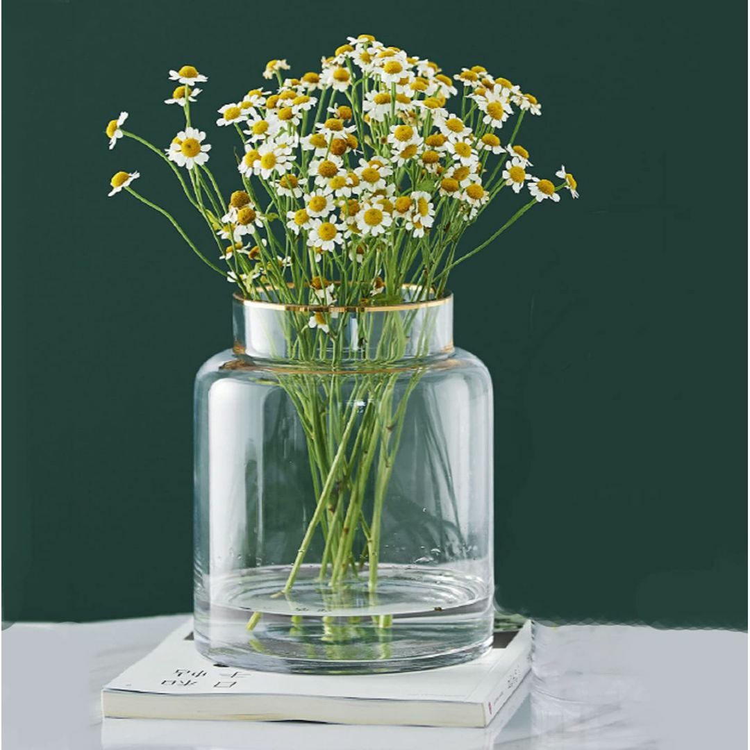 【色: クリヤ 金縁-小（高さ:18cm）】花瓶 ガラス 透明 花器 フラワーベ