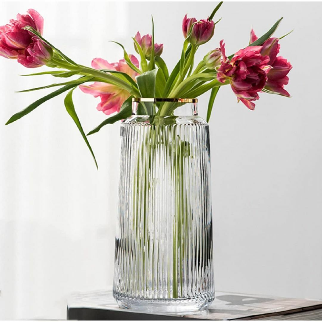 【色: クリヤ-中（高さ:25cm）】ガラスの花瓶 大 おしゃれ 透明 花器 フ