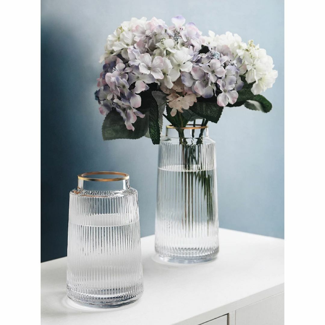 【色: クリヤ-中（高さ:25cm）】ガラスの花瓶 大 おしゃれ 透明 花器 フ