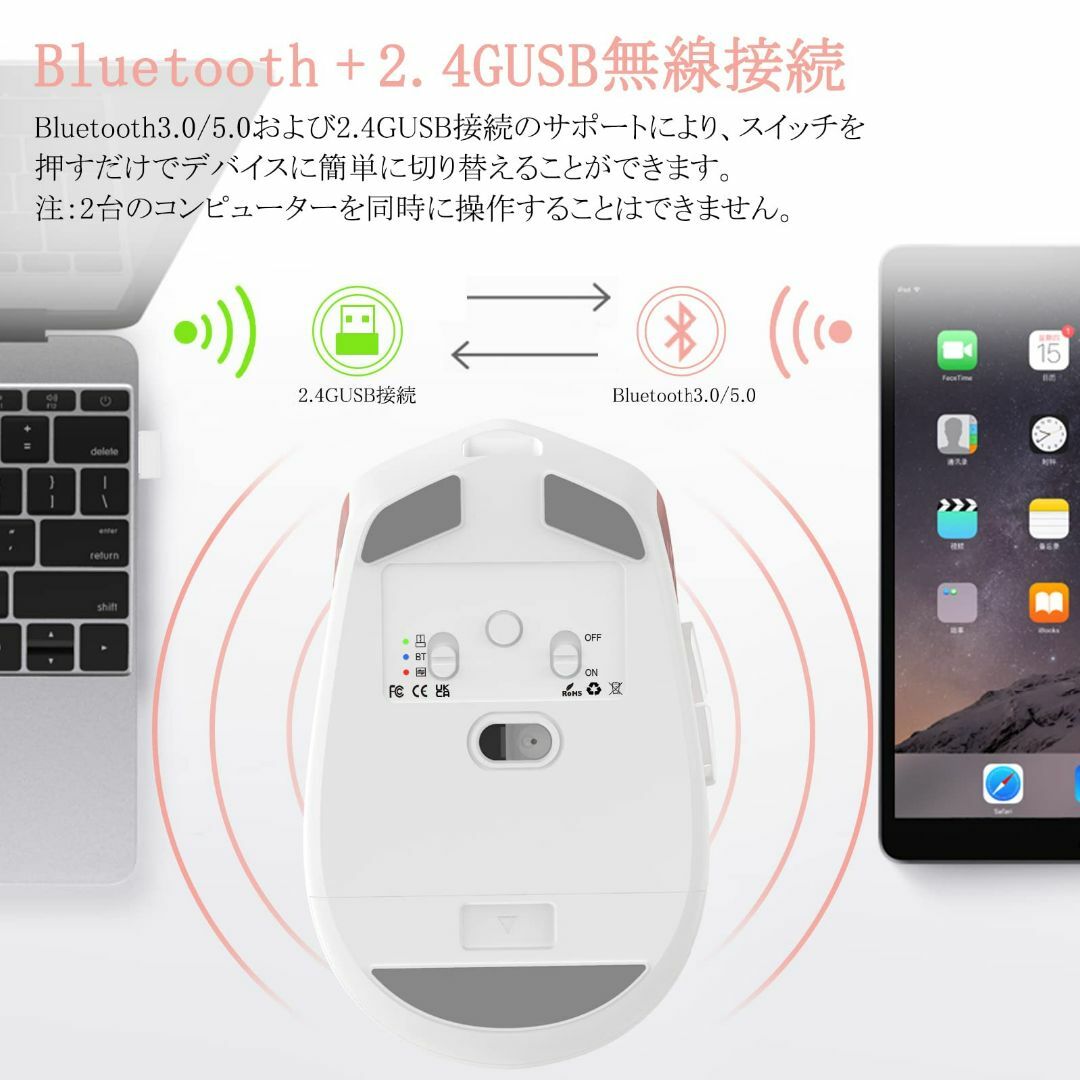 【色: Rose Gold】充電式 無線 マウス- 2.4G USB & Blu 6