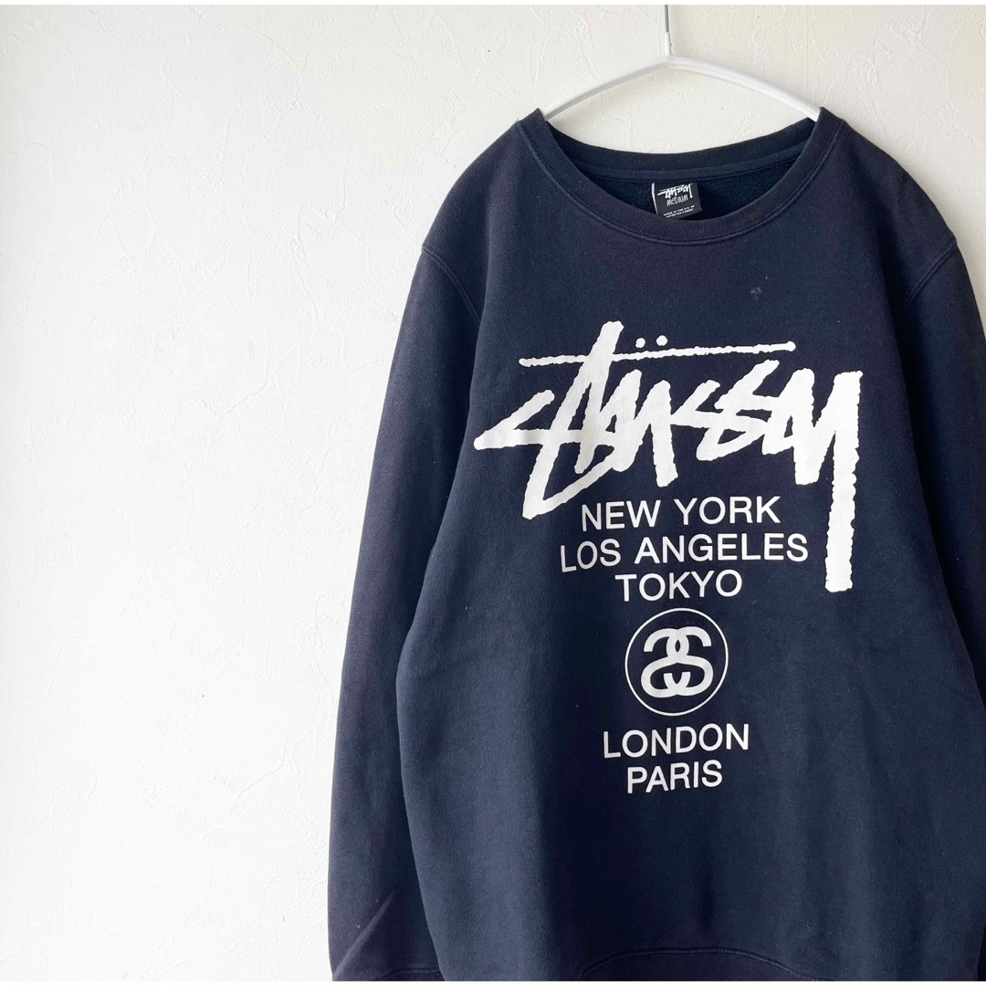 STUSSY　スウェットトレーナー　XL　グリーン　両面プリント　ワールドツアー