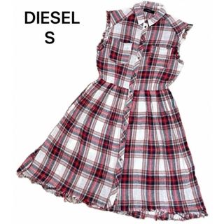 ディーゼル(DIESEL)の【美品】DIESEL ディーゼル　チェックワンピース　ノースリーブ　S(ひざ丈ワンピース)