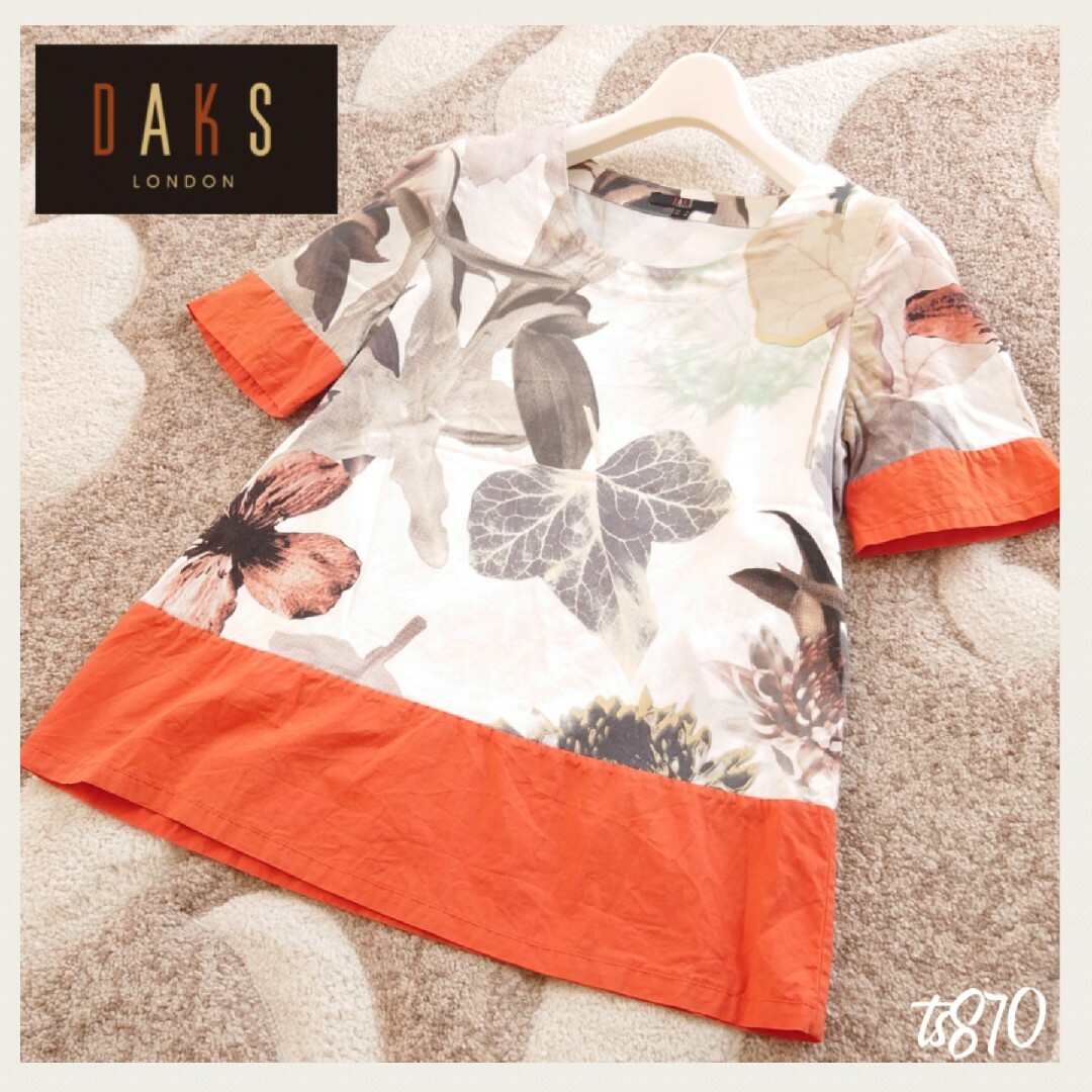 DAKS(ダックス)の〚オススメ〛DAKS❀ダックス❀ボタニカル柄❀半袖トップス❀高級感❀オレンジ レディースのトップス(Tシャツ(半袖/袖なし))の商品写真