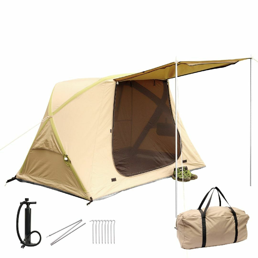 2023年最新型 テント 2人用 空気で膨らむ エアーフレーム コンパクト 軽量 海 簡易テント 耐水圧 通気性 2重層 簡単設営 テント ピクニック