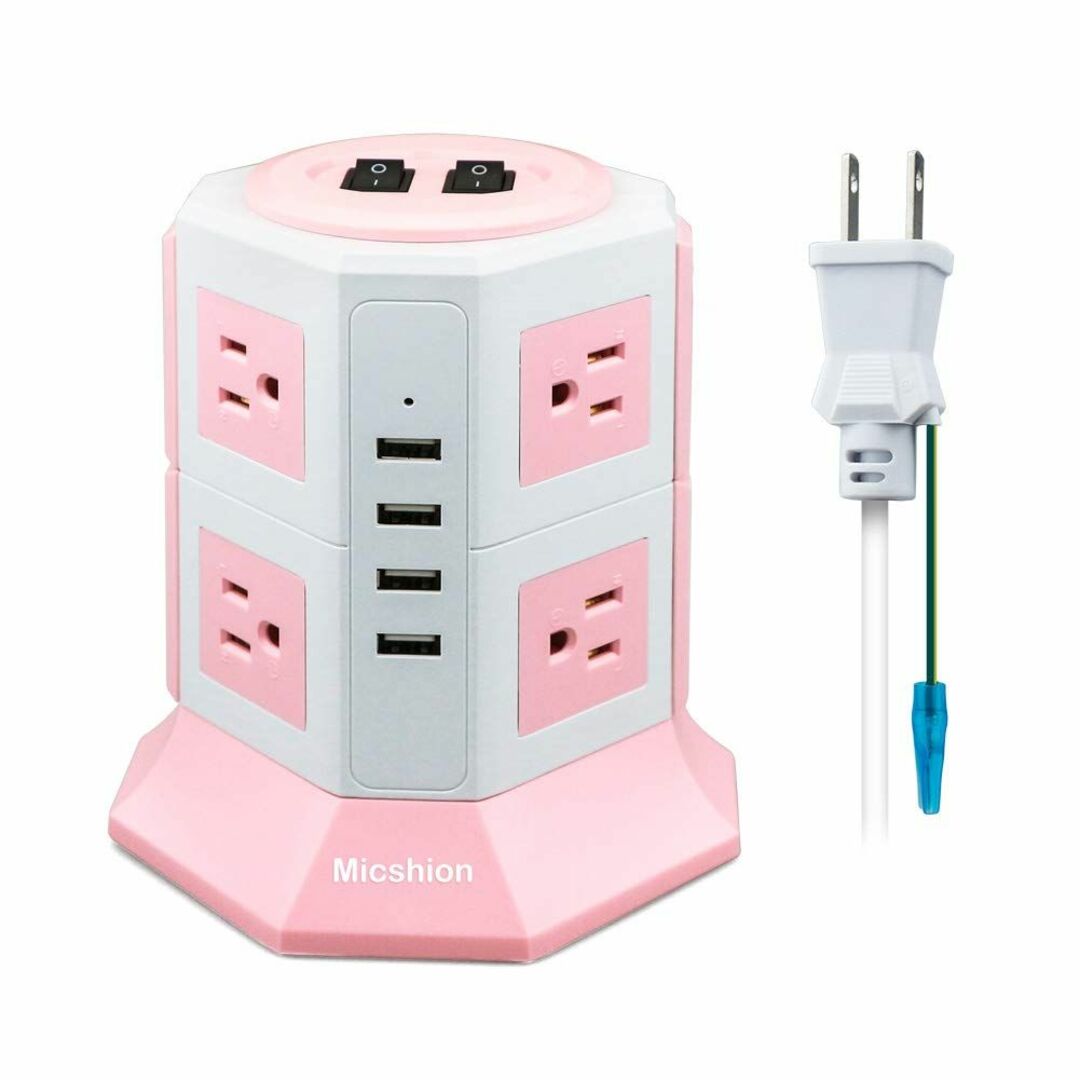 PC/タブレット【色: ピンク】Micshion 電源タップタワー型 コンセント 2つのバイポー