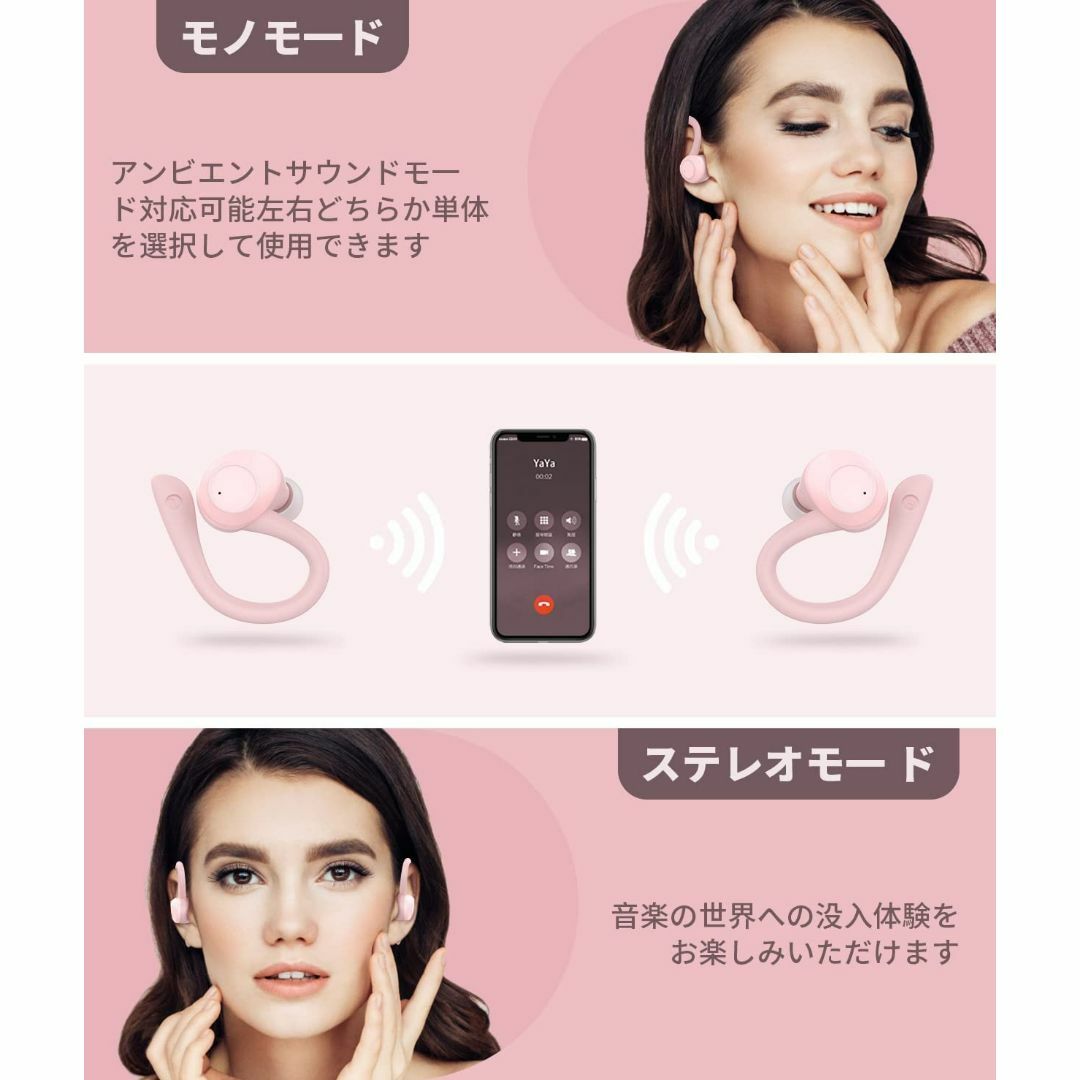 【色: ピンク】202 bluetooth イヤホン  ワイヤレスイヤホン 耳掛 3