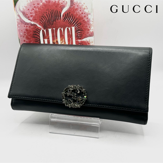 グッチ(Gucci)の美品 GUCCI 長財布 GGスパークリング ラインストーン カーフレザー 黒(財布)
