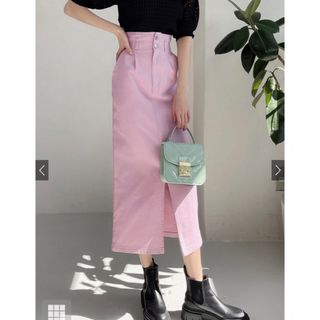 新品♡import♡ピンクデニムスカート♡大人気オシャレで痩せて見える♡(ひざ丈スカート)