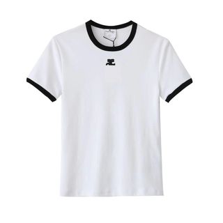 クレージュ(Courreges)のcourregesコットンリブコントラスト Tシャツロゴ ホワイトM(Tシャツ(半袖/袖なし))