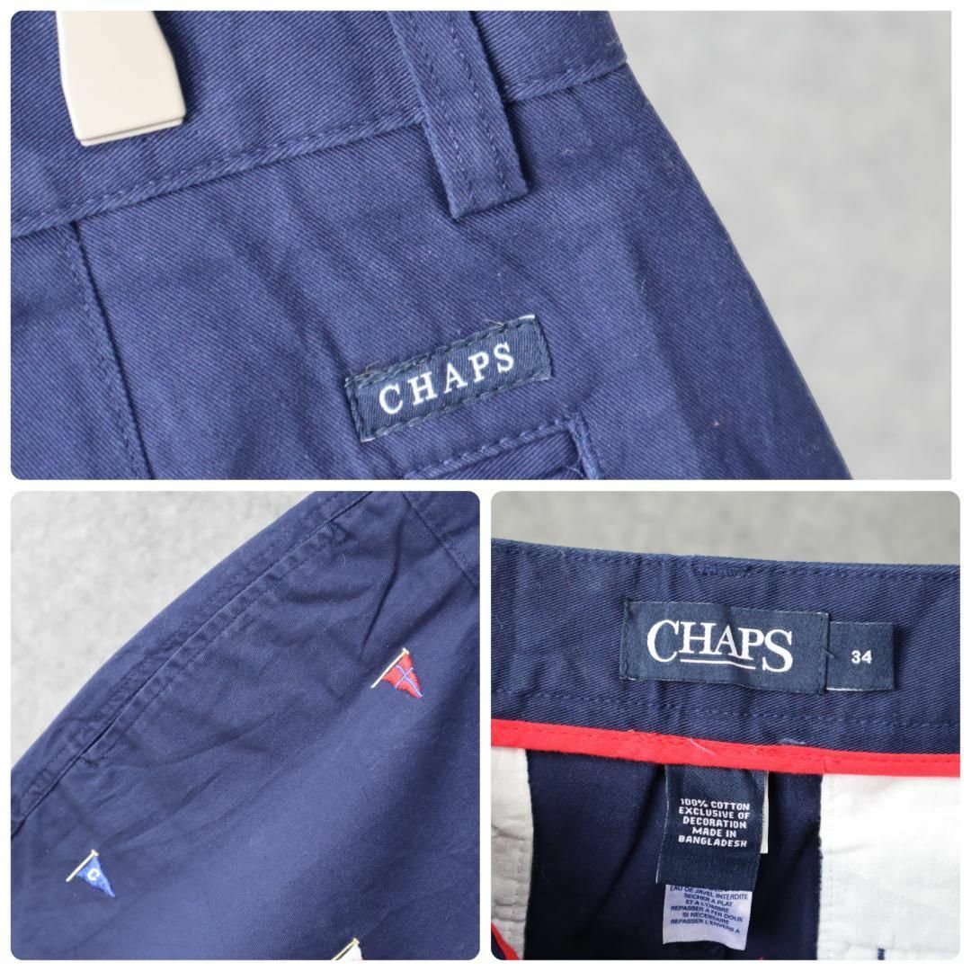 CHAPS(チャップス)の【チャップス】刺繍 フラッグ柄 ワイド チノショーツ ハーフパンツ 濃紺 W34 メンズのパンツ(ショートパンツ)の商品写真