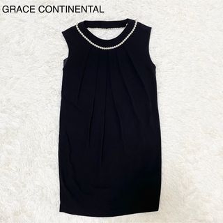 グレースコンチネンタル(GRACE CONTINENTAL)のグレースコンチネンタル 【パールネックレス付 美品】ノースリーブワンピース 黒(ひざ丈ワンピース)