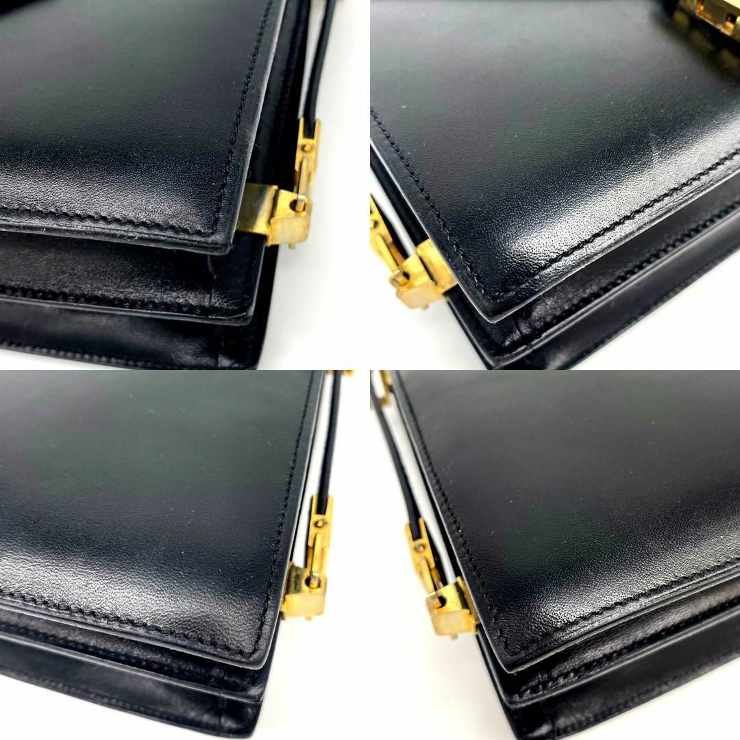 美品】celine ワンショルダー 肩掛け エレガント 馬車 ロゴ 金具 金黒