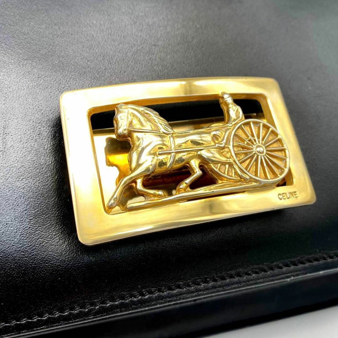 美品】celine ワンショルダー 肩掛け エレガント 馬車 ロゴ 金具 金黒