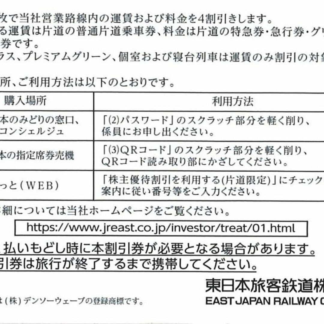 東日本旅客鉄道 株主優待 株主優待割引券(10枚) 有効期限:2024.6.30 チケットの乗車券/交通券(鉄道乗車券)の商品写真