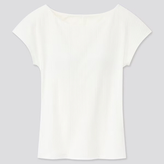ユニクロ(UNIQLO)のリブボートネックフレンチスリーブブラT 新品　M(Tシャツ(半袖/袖なし))