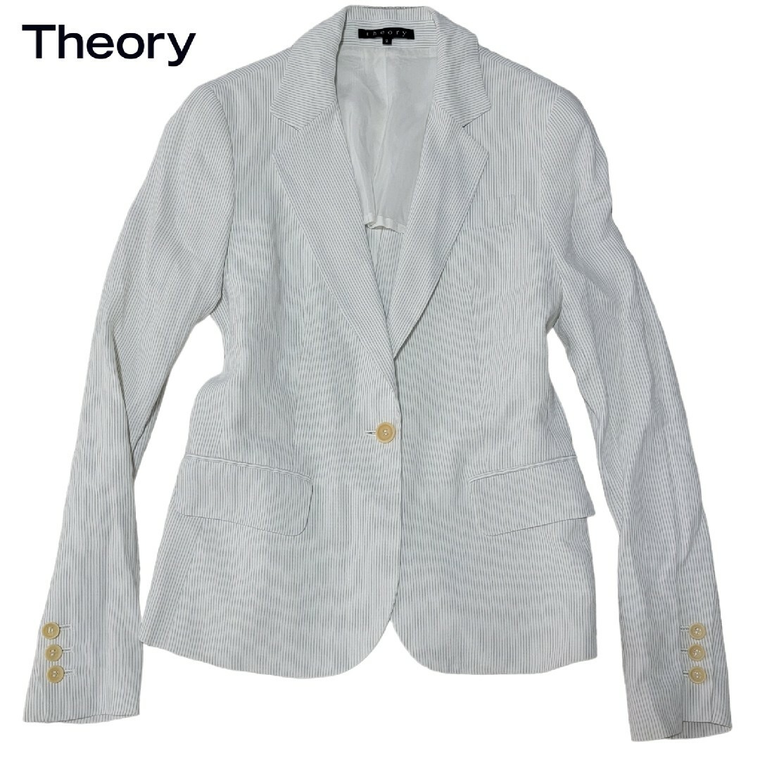 【極美品】セオリー Theory ストライプ柄 リネンレーヨン生地 ジャケット