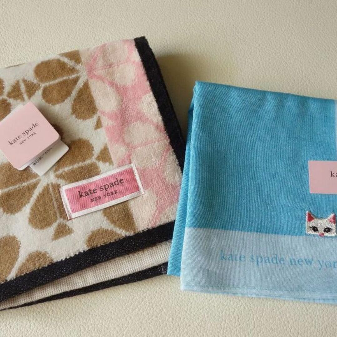 kate spade new york(ケイトスペードニューヨーク)の新品 ケイトスペイド ネコ刺しゅうハンカチ & タオルハンカチセット レディースのファッション小物(ハンカチ)の商品写真