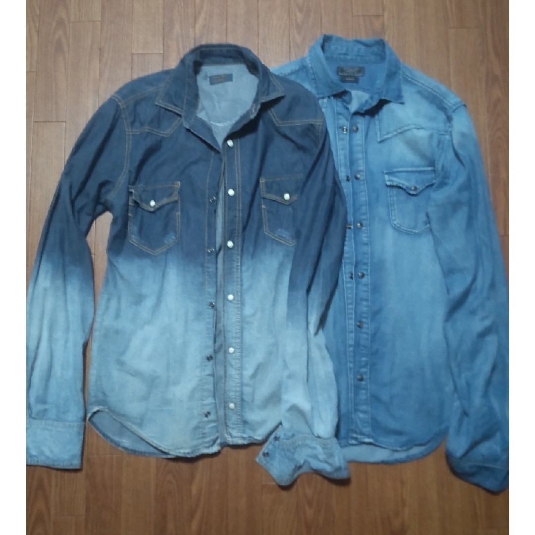 ZARA(ザラ)のZARA ザラ デニムシャツ 2着セット ダメージ加工 クラッシュ ヴィンテージ メンズのトップス(シャツ)の商品写真