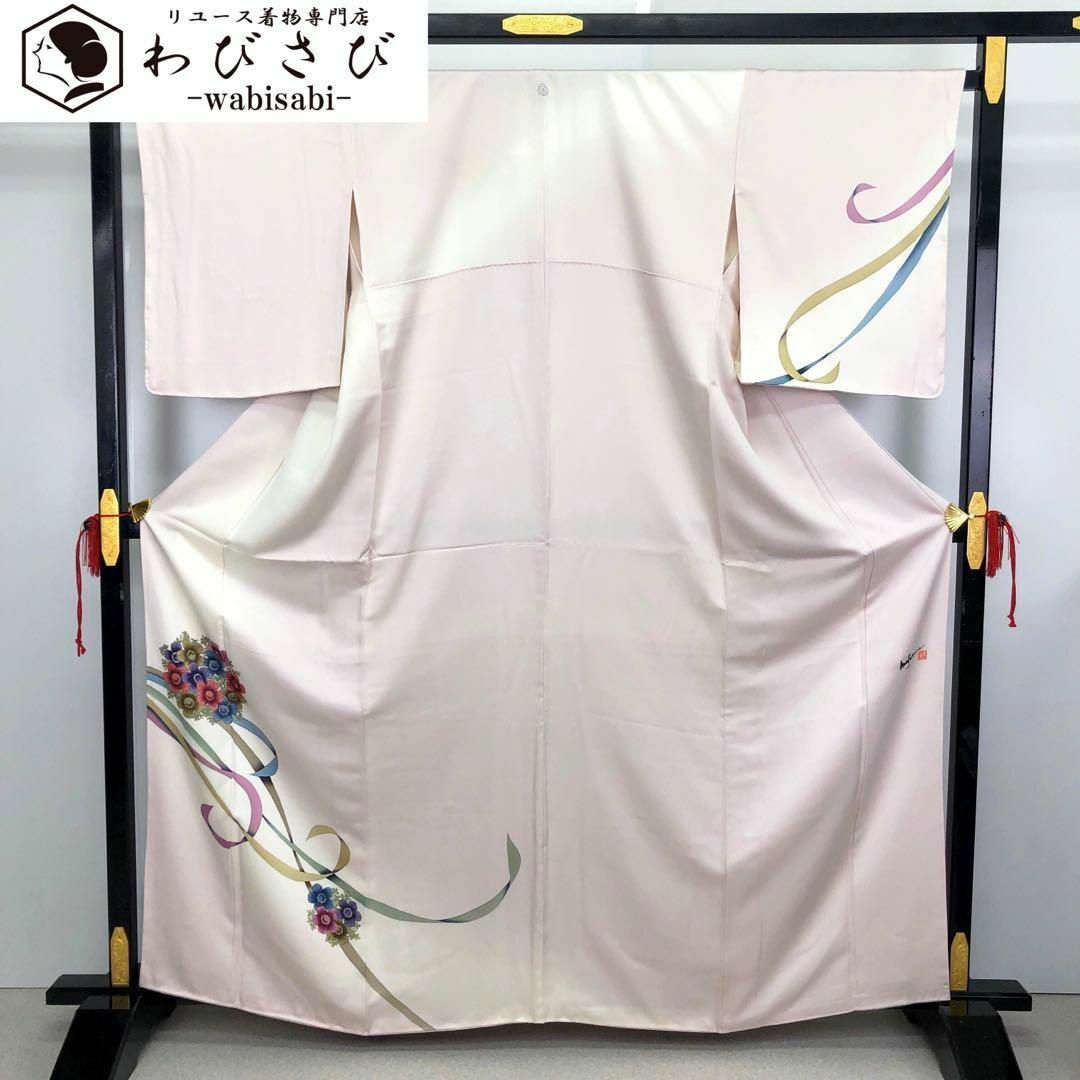 K-3114 訪問着 絵師米倉斉加年 手描き モダンな花柄 薄桃色 トール