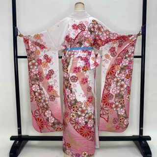 振袖 正絹 花柄 ピンク 白 裄66㎝ 成人式 中古 D-62の通販 by 祥美苑's