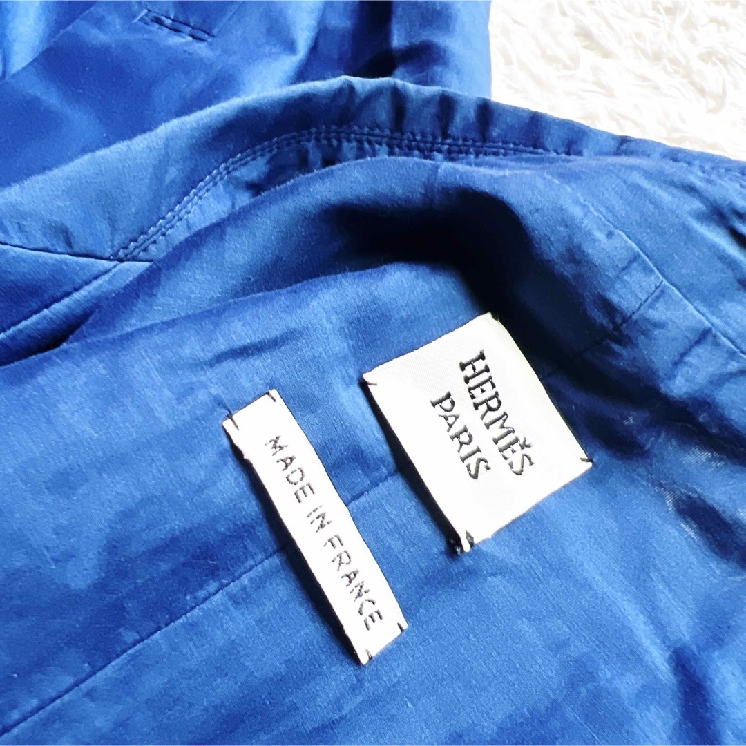 美品 HERMES エルメス ブルー シルク コットン ネイビー ジャケット