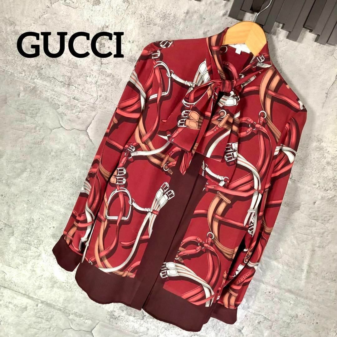 GUCCI』グッチ (36) ベルト柄 シルクシャツ / 総柄 ブラウス-