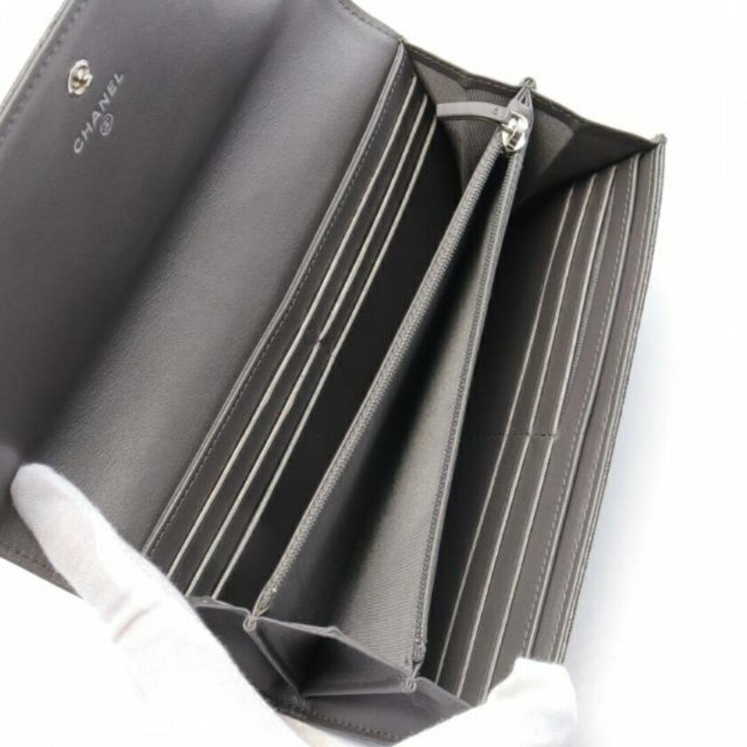 単品販売/受注生産 シャネル カメリア 二つ折り長財布 レザー グレー