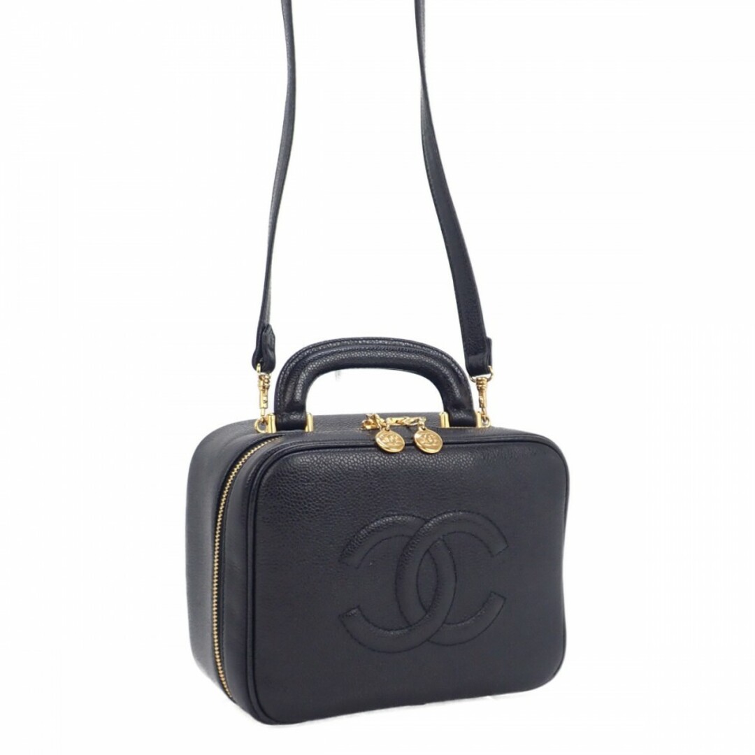 【ABランク】CHANEL シャネル 2WAY バニティバッグ ココマーク ショルダーバッグ ハンドバッグ A07060 キャビアスキン ゴールド金具 ブラック【ISEYA】