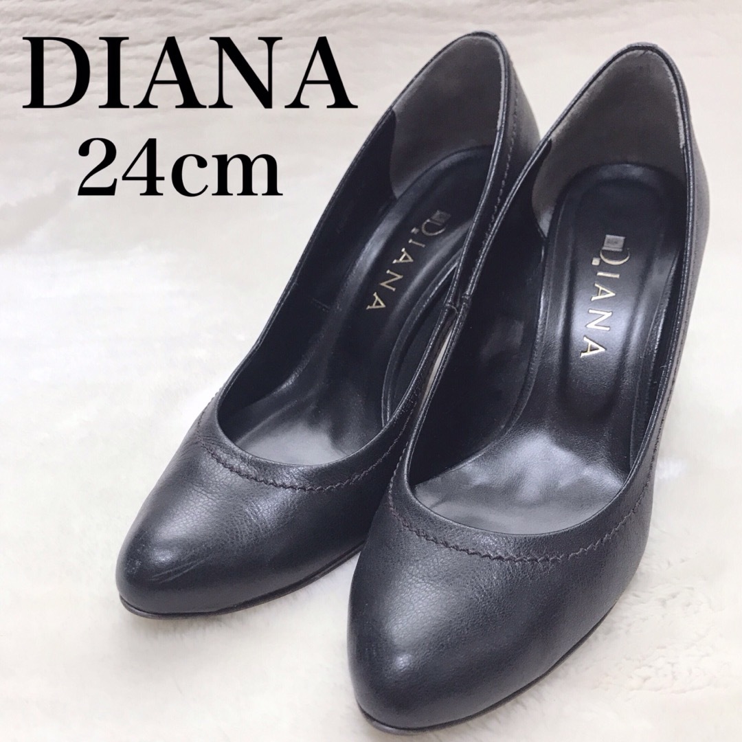 【ほぼ未使用】DIANA パンプス 黒 レザー 24cm