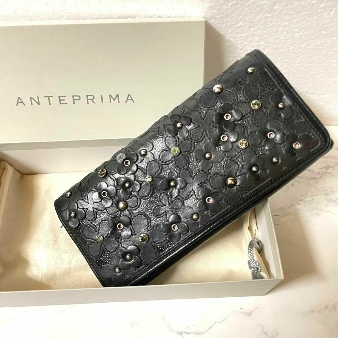 美品】ANTEPRIMA アンテプリマ 長財布 花モチーフ 黒 ブラックの通販