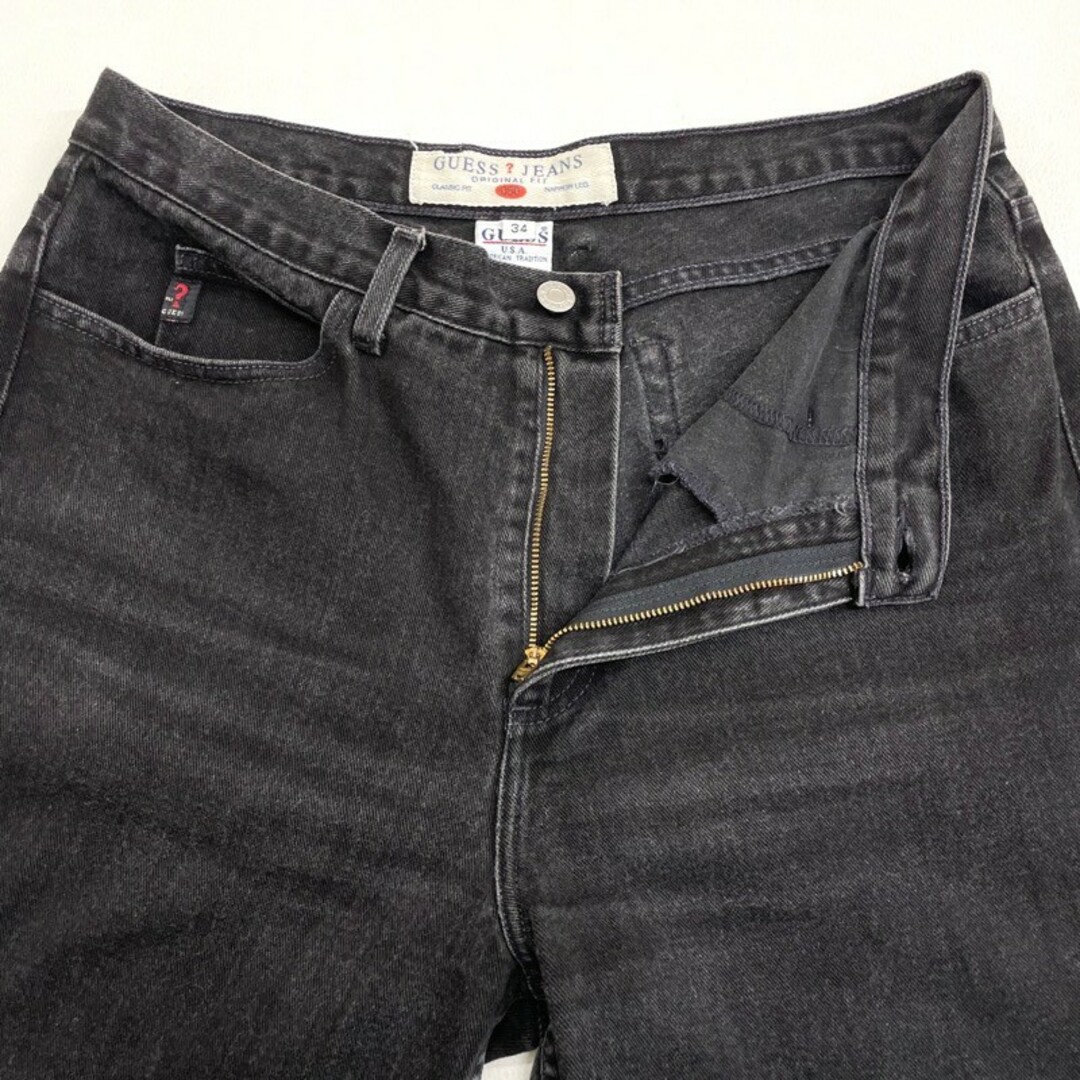 GUESS(ゲス)のUS古着 ゲス ジーンズ GUESS JEANS ブラックデニム パンツ テーパード スリム ORIGINAL FIT CLASSIC FIT NALLOW LEG サイズ：W33 L31  【中古】 メンズのスーツ(スラックス/スーツパンツ)の商品写真