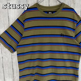 希少カラー ステューシー 襟ロゴ ボーダー ロングTシャツ ロンT 紫 L