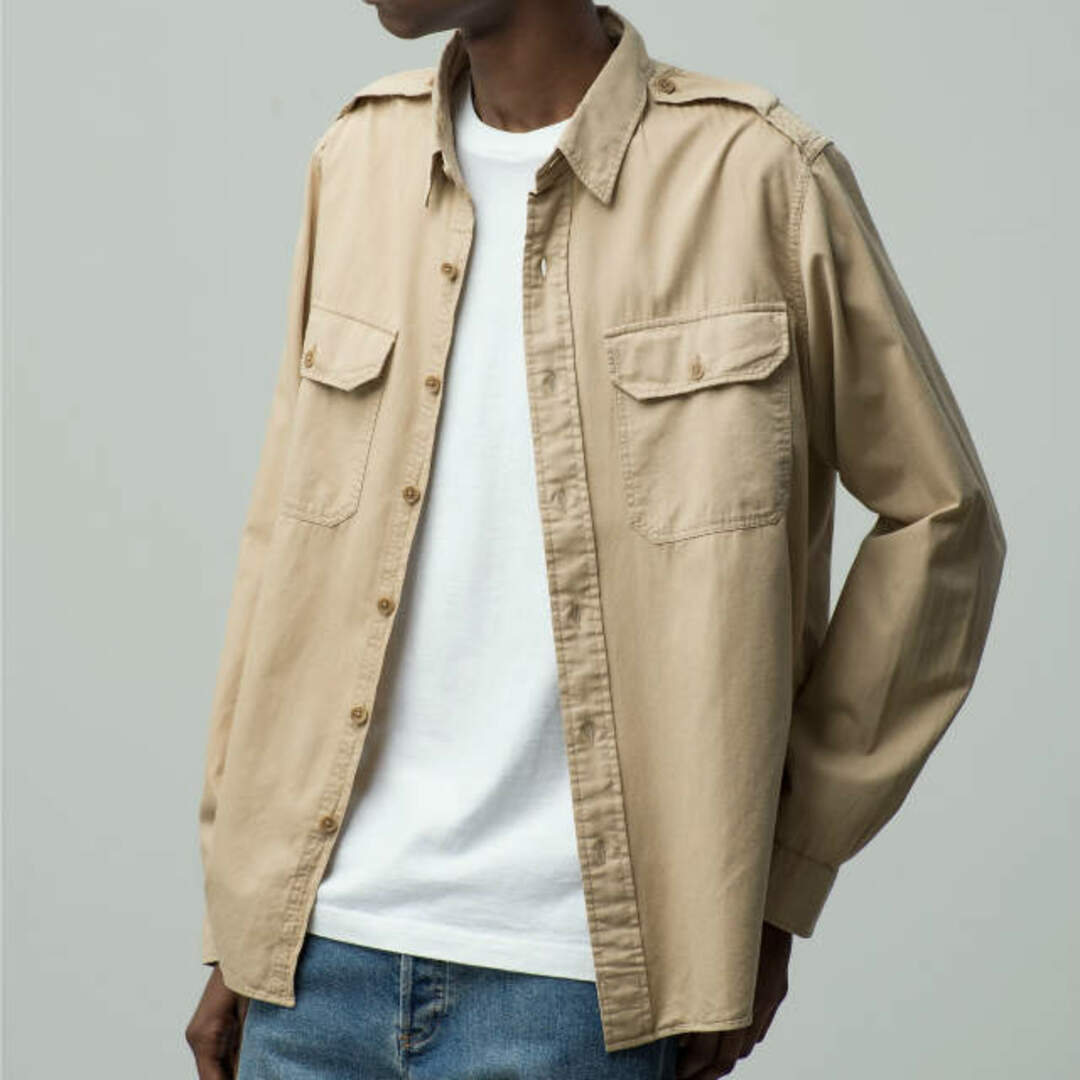 RRL(ダブルアールエル)のRRL ダブルアールエル Garment Dyed Twill Military Shirt コットンツイル ミリタリーシャツ ﻿782505185001 S ベージュ Double RL 長袖 エポーレット トップス【中古】【RRL】 メンズのトップス(シャツ)の商品写真