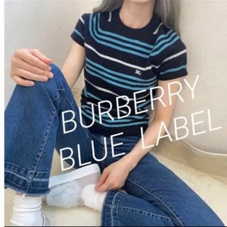 バーバリーブルーレーベル(BURBERRY BLUE LABEL)の【美品】バーバリーブルーレーベル　ショートスリーブ半袖ニット　ボーダー　38 M(Tシャツ(半袖/袖なし))