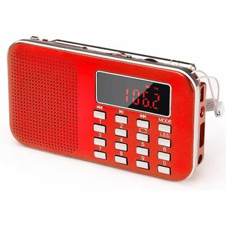 ヒット商品 充電式 AM/ワイドFM ラジオ 対応 AUX SD MP3 赤(ラジオ)