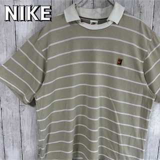 ナイキ(NIKE)のNIKE ナイキ ポロシャツ L 刺繍ロゴ ワンポイントロゴ ボーダー 半袖(ポロシャツ)