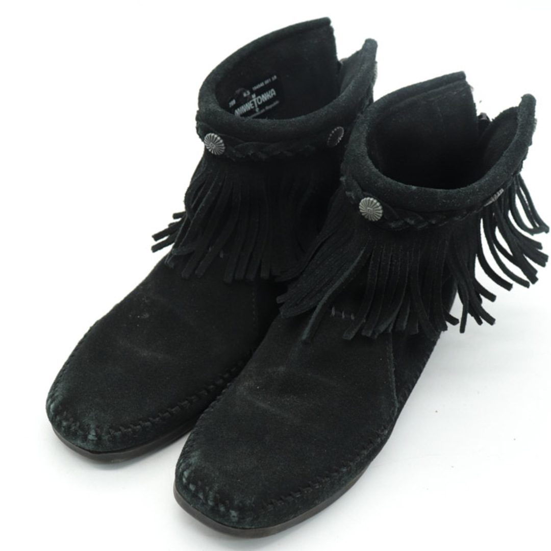 Minnetonka(ミネトンカ)のミネトンカ ショートブーツ モカシン ハイトップバックジップブーツ フリンジ シューズ 靴 レディース 6.5サイズ ブラック Minnetonka レディースの靴/シューズ(ブーツ)の商品写真