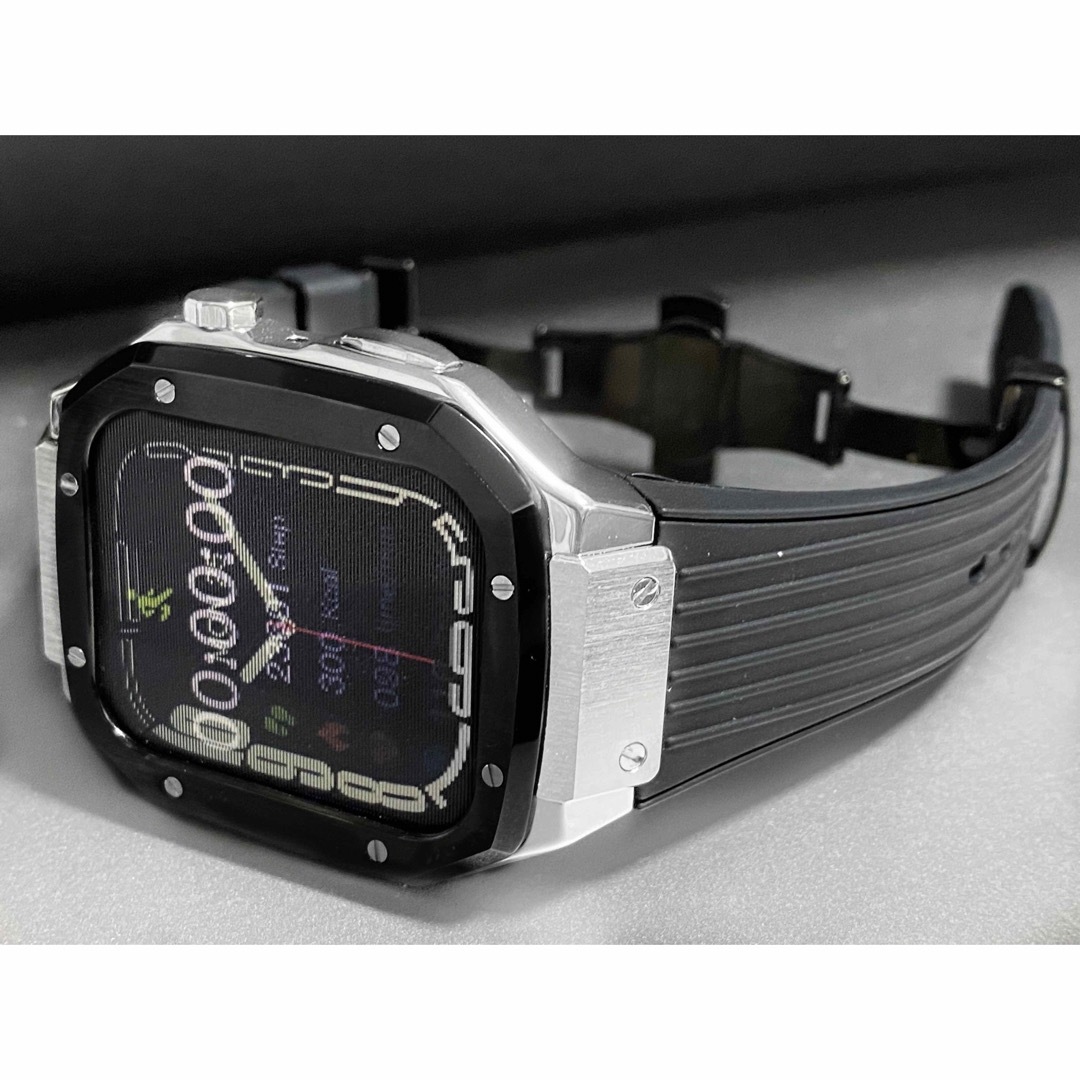 Bシルバー☆Apple Watch ラバーバンド ケース アップルウォッチの通販